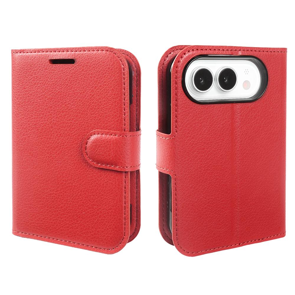 Compatible with iPhone Duo Litchi Texture Horizontal Flip Leather Phone Case with Holder - Red