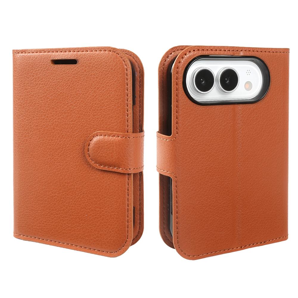 Compatible with iPhone Duo Litchi Texture Horizontal Flip Leather Phone Case with Holder - Brown
