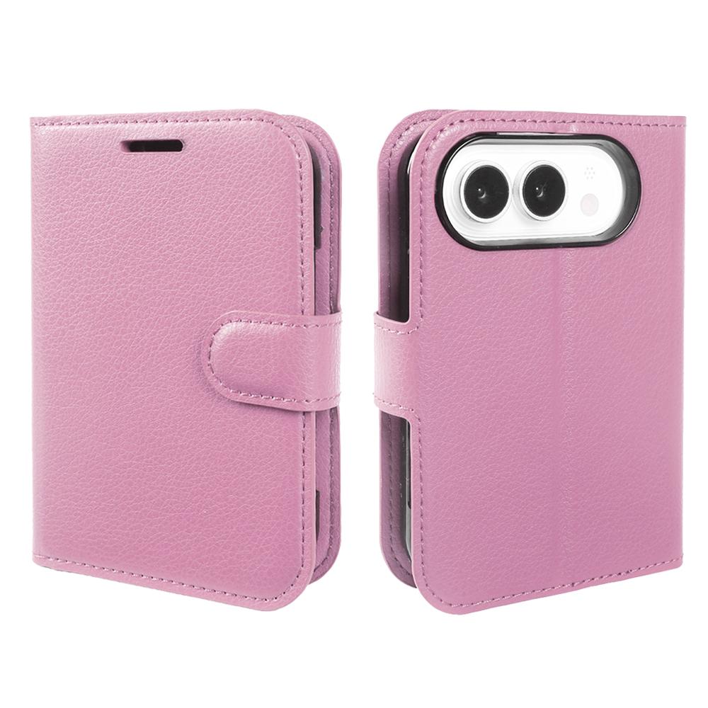 Compatible with iPhone Duo Litchi Texture Horizontal Flip Leather Phone Case with Holder - Pink
