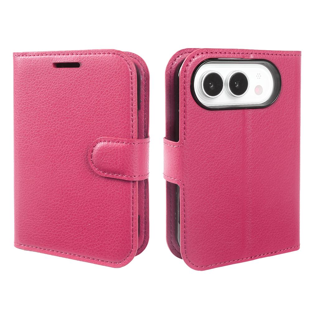 Compatible with iPhone Duo Litchi Texture Horizontal Flip Leather Phone Case with Holder - Rose red