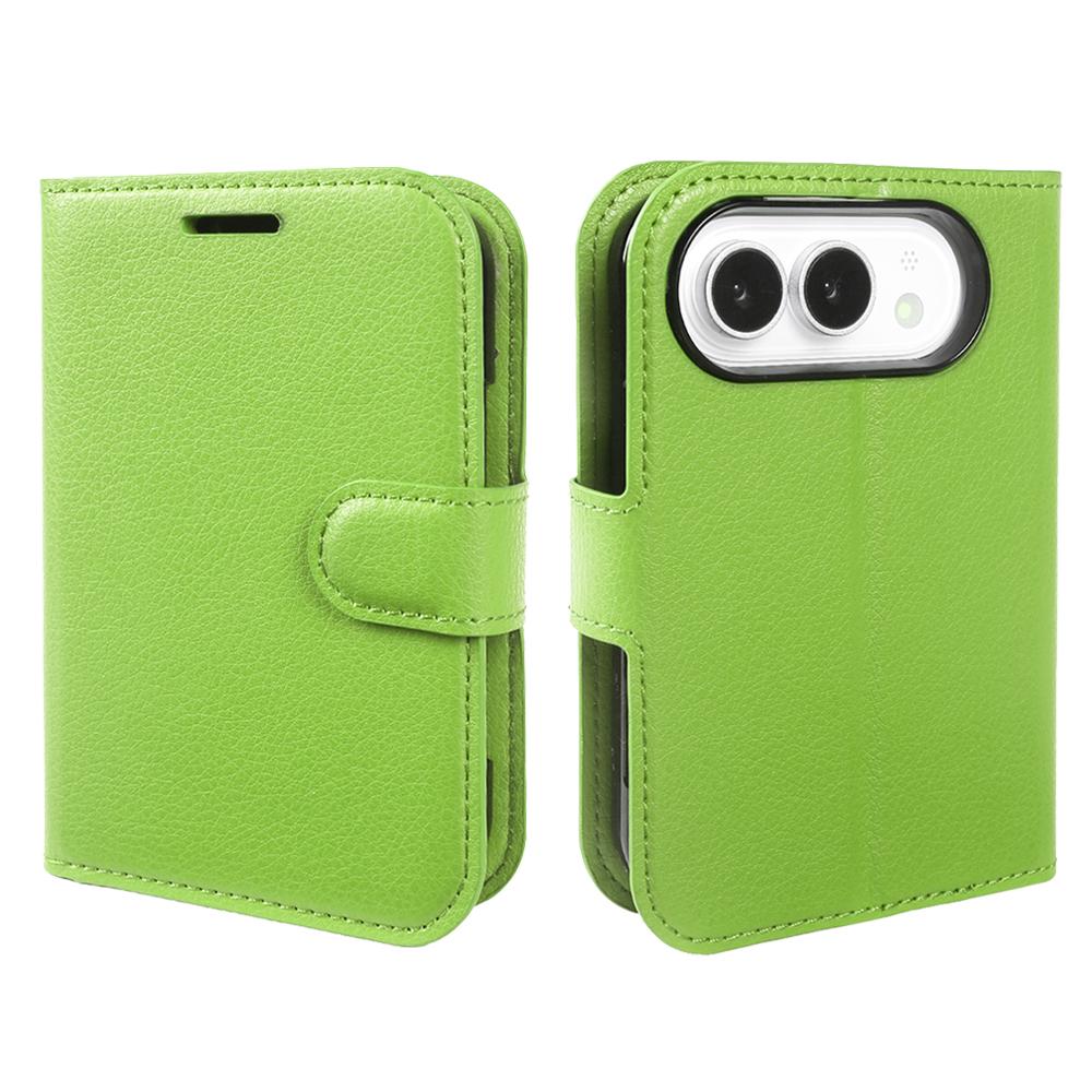 Compatible with iPhone Duo Litchi Texture Horizontal Flip Leather Phone Case with Holder - Green