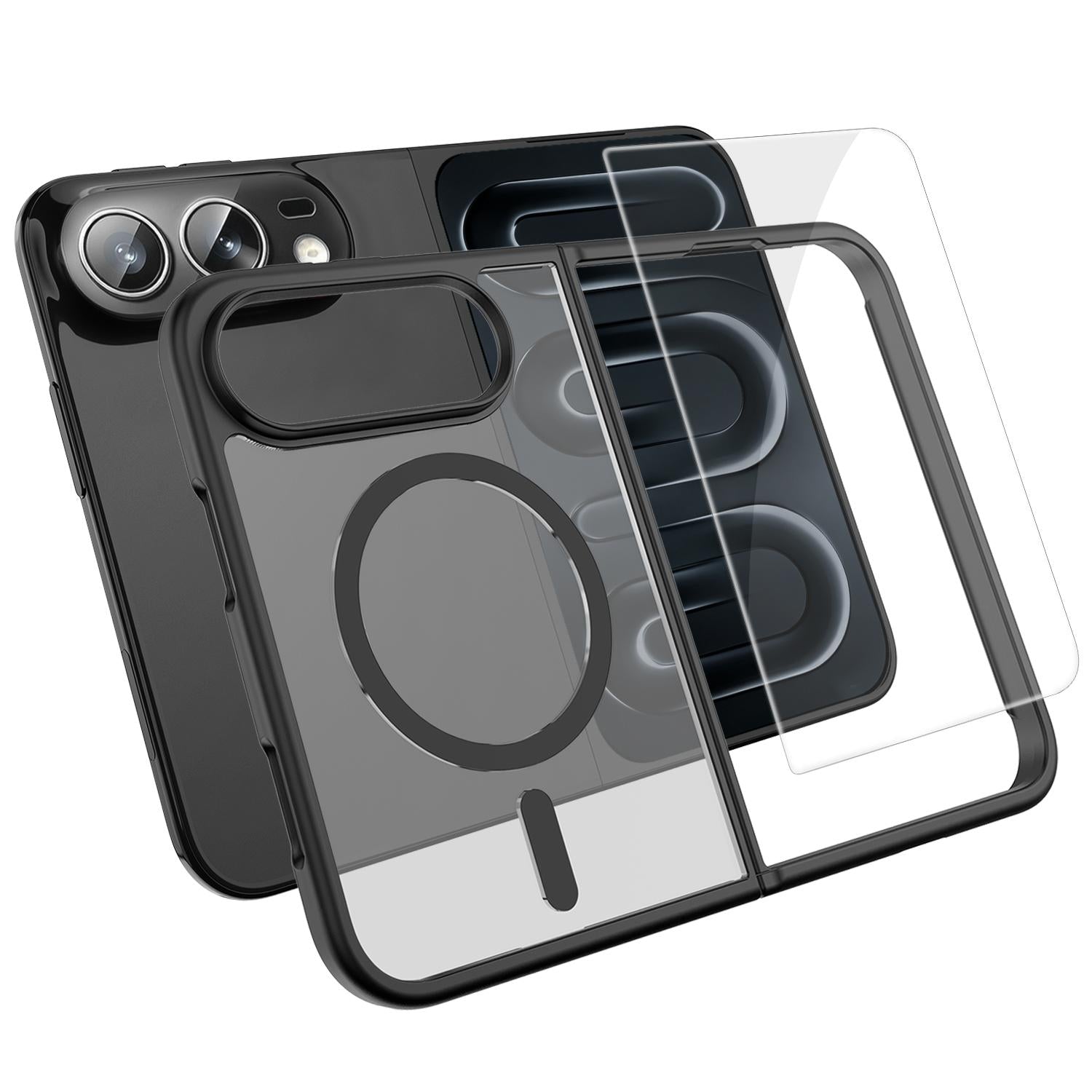 2 in 1 Set Magnetic Phone Case with Screen Tempered Film Compatible with iPhone Duo - Black
