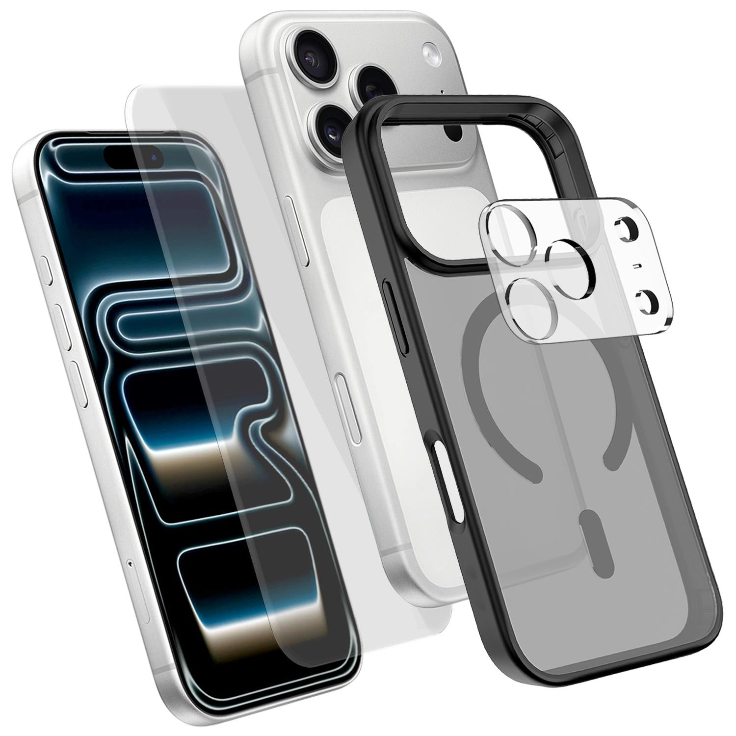 3 in 1 Set Magnetic Phone Case with Screen Film + Lens Protector Compatible with iPhone 18 Pro - Black