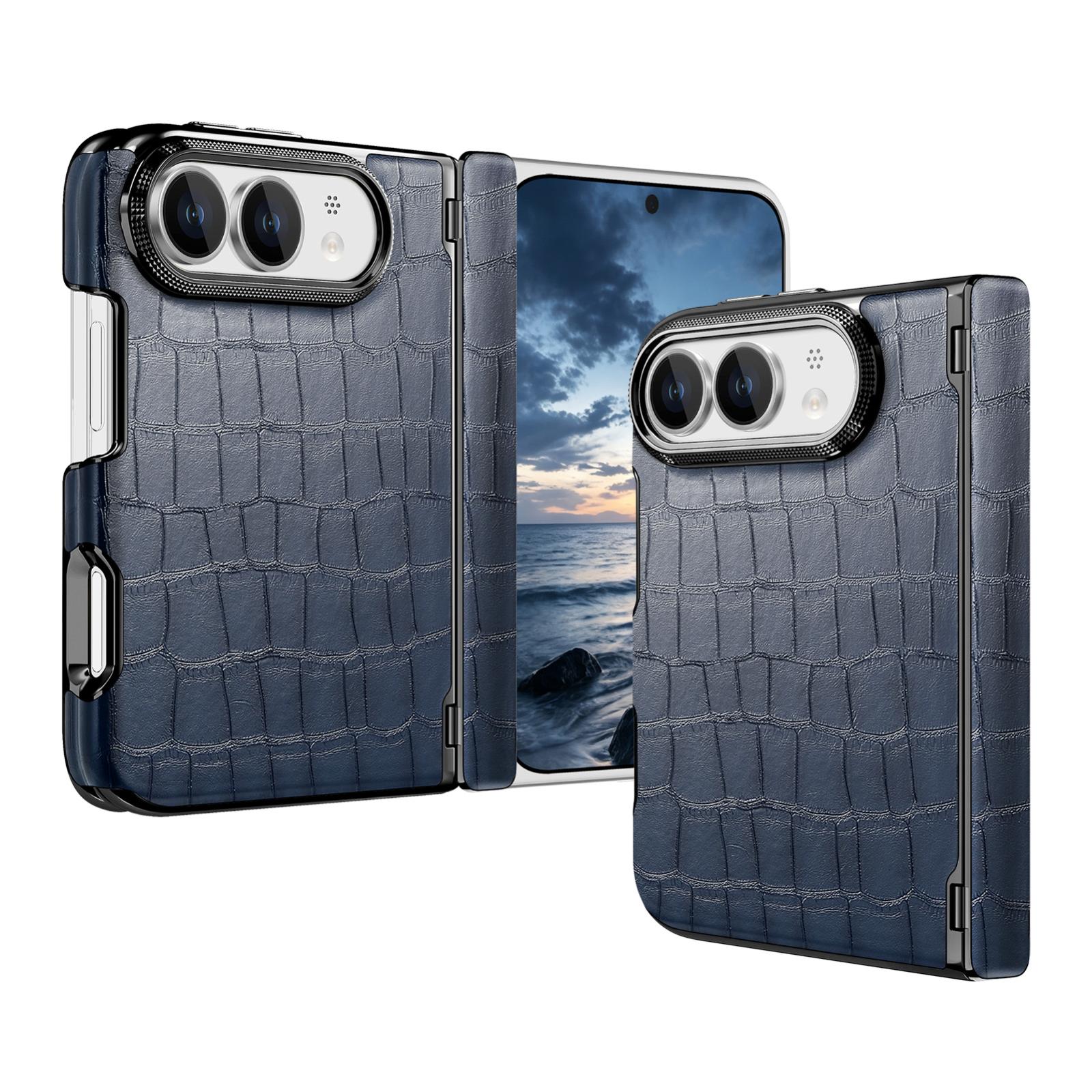 Compatible with iPhone Duo Crocodile Vegan Leather Dual-Hinge Phone case - Blue