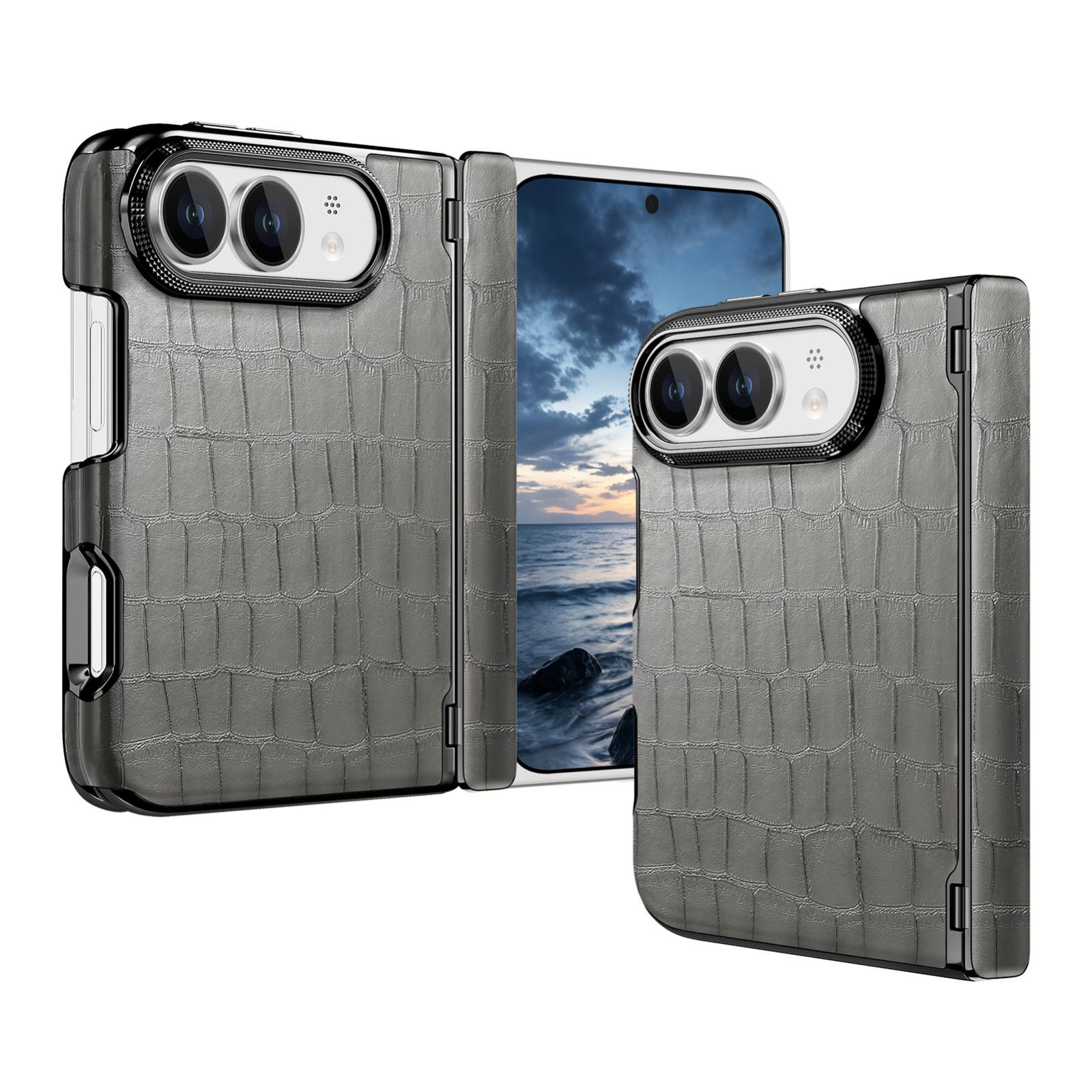 Compatible with iPhone Duo Crocodile Vegan Leather Dual-Hinge Phone case - Grey