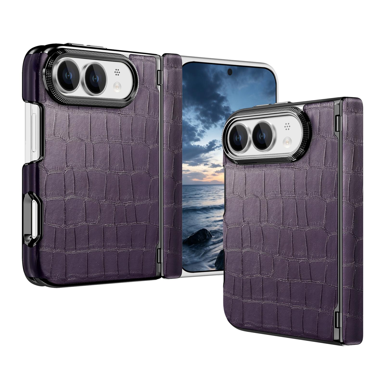 Compatible with iPhone Duo Crocodile Vegan Leather Dual-Hinge Phone case - Purple