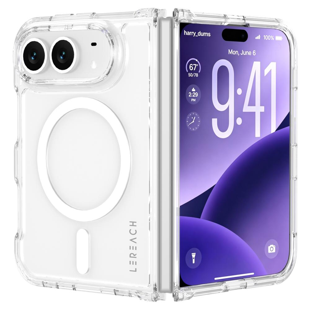 Compatible with iPhone Duo LeReach TOC Clear Series Dual-Composite Armor TPU + Acrylic Shockproof Magnetic Phone Case - Transparent