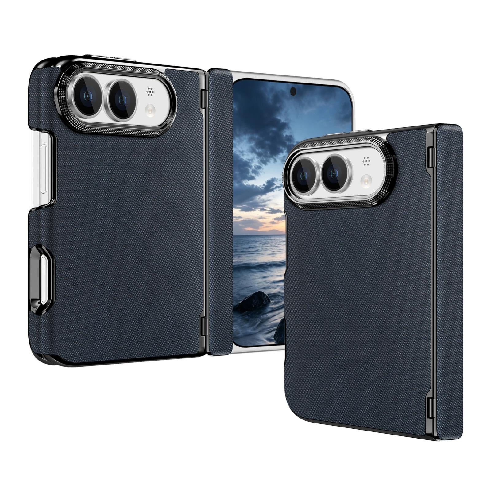 Compatible with iPhone Duo Fine-grained Vegan Leather Dual-Hinge Magnetic Phone Case - Bule