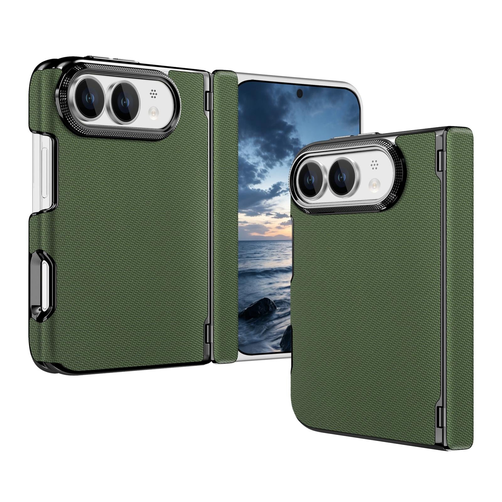 Compatible with iPhone Duo Fine-grained Vegan Leather Dual-Hinge Magnetic Phone Case - Green