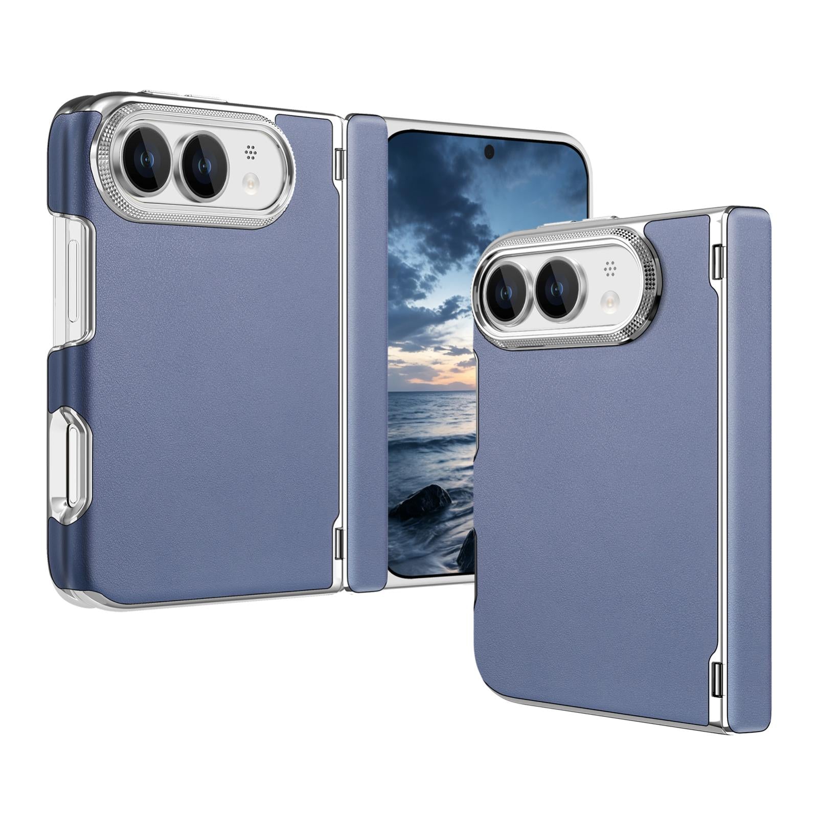 Compatible with iPhone Duo Retro Solid Color Leather-textured Dual-Hinge Magnetic Phone Case - Wisteria Color
