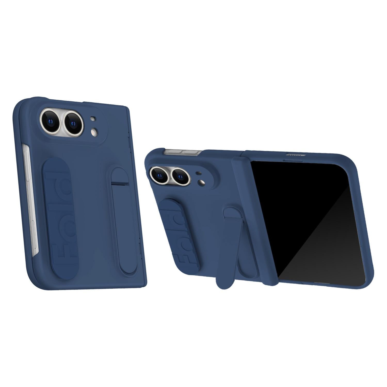 Compatible with iPhone Duo Bazher Shell Film Integrated Holder Shockproof Phone Case - Navy Blue