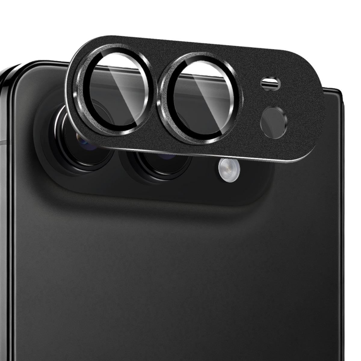 Compatible with iPhone Duo ENKAY Anti-reflection Camera Lens Frosted Armor Aluminium Alloy Tempered Glass Film - Black