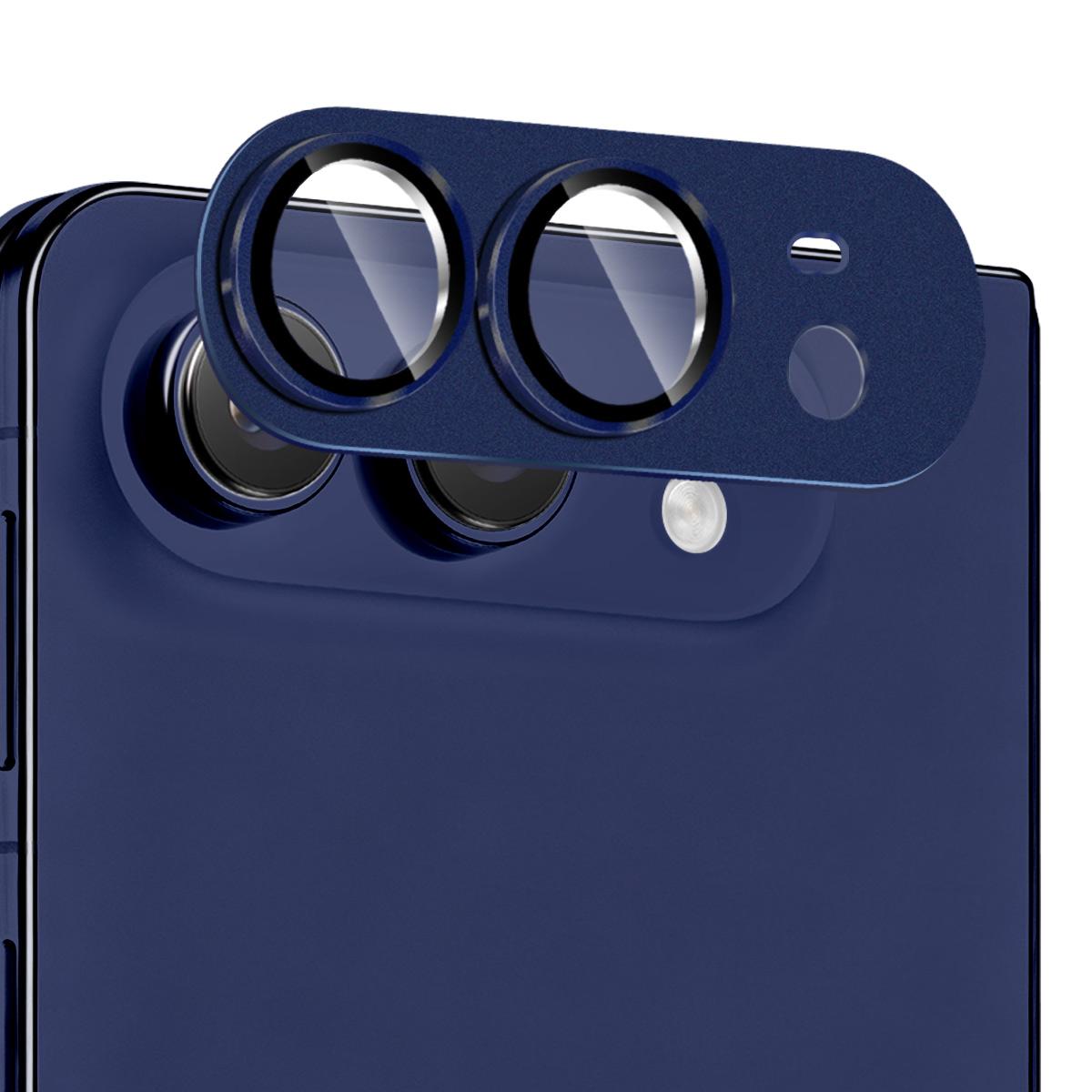 Compatible with iPhone Duo ENKAY Anti-reflection Camera Lens Frosted Armor Aluminium Alloy Tempered Glass Film - Dark Blue