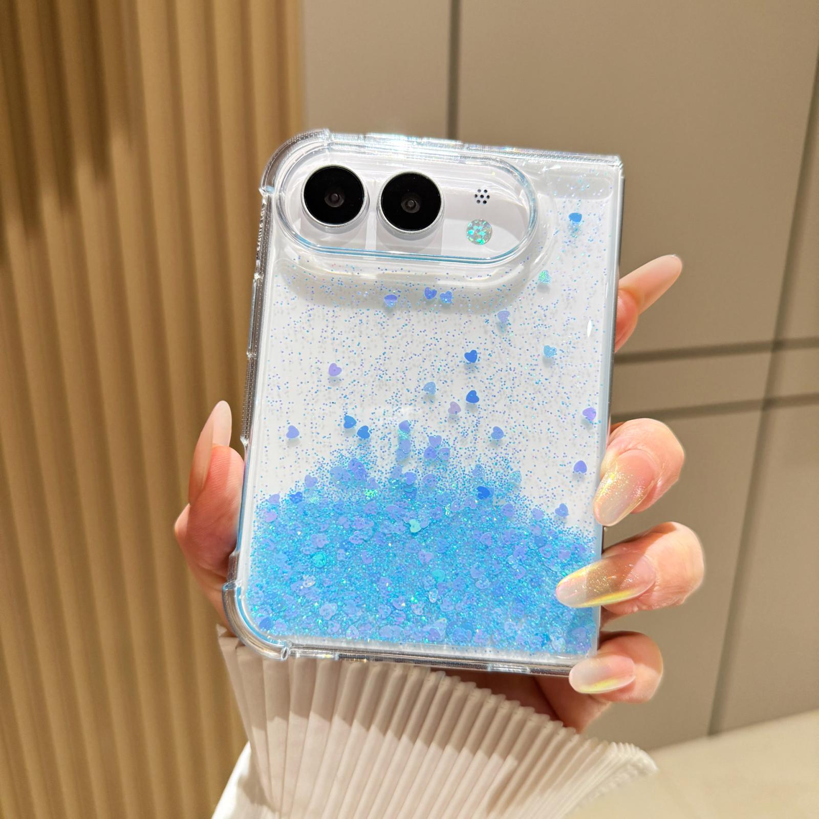 Compatible with iPhone Duo Sequins Glitter Gradient Epoxy TPU Phone Case - Blue