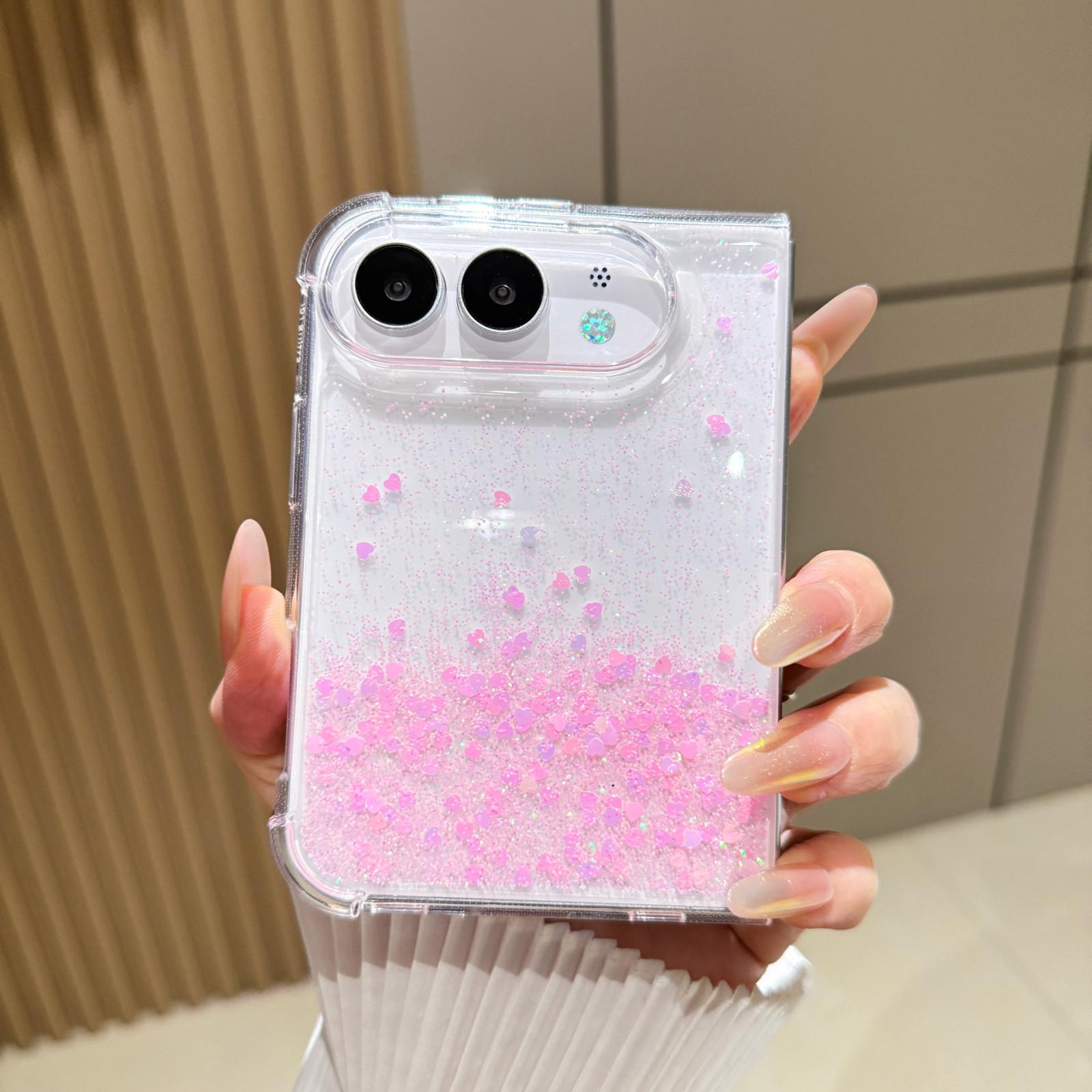 Compatible with iPhone Duo Sequins Glitter Gradient Epoxy TPU Phone Case - Pink