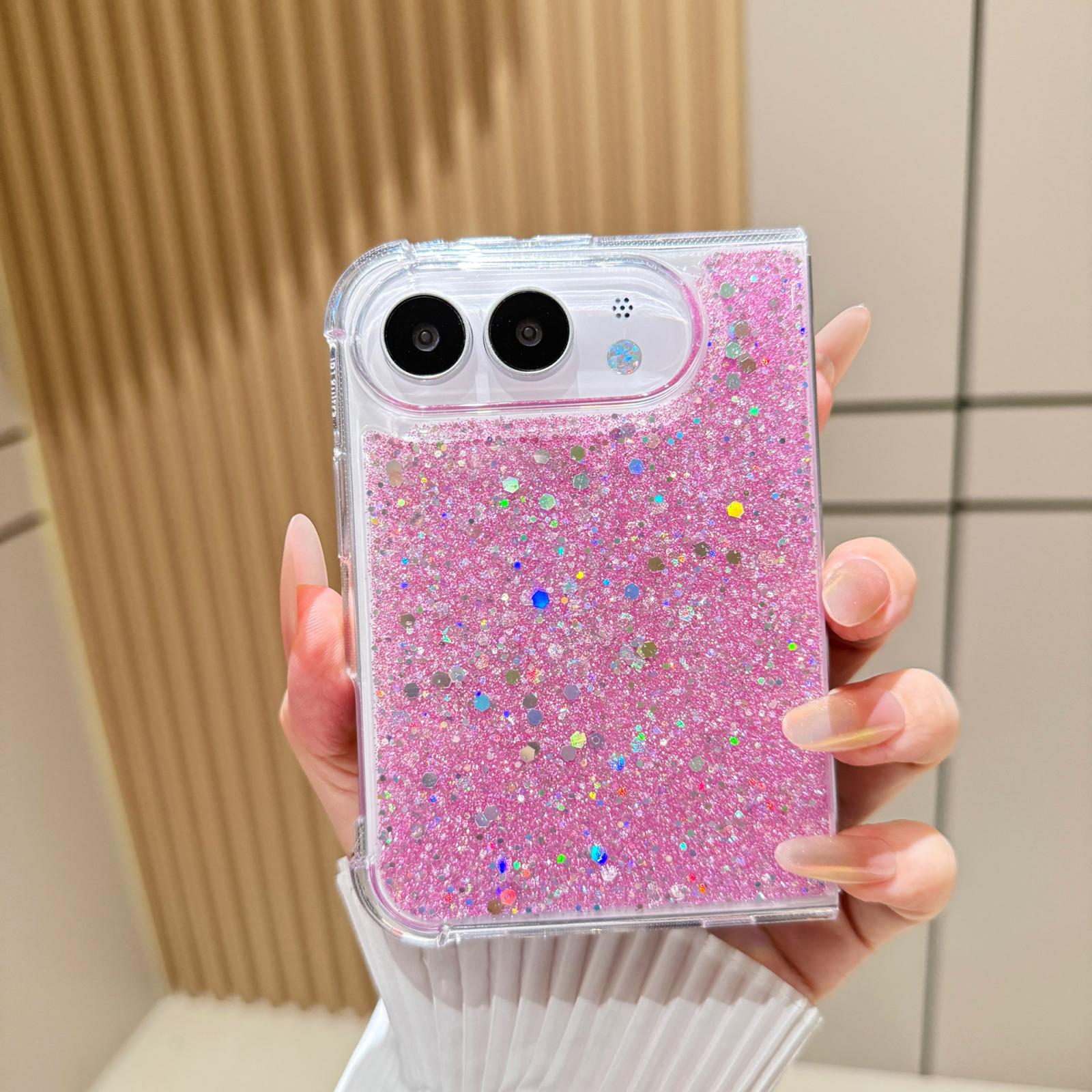 Compatible with iPhone Duo Glitter Sequins Epoxy TPU Phone Case - Pink