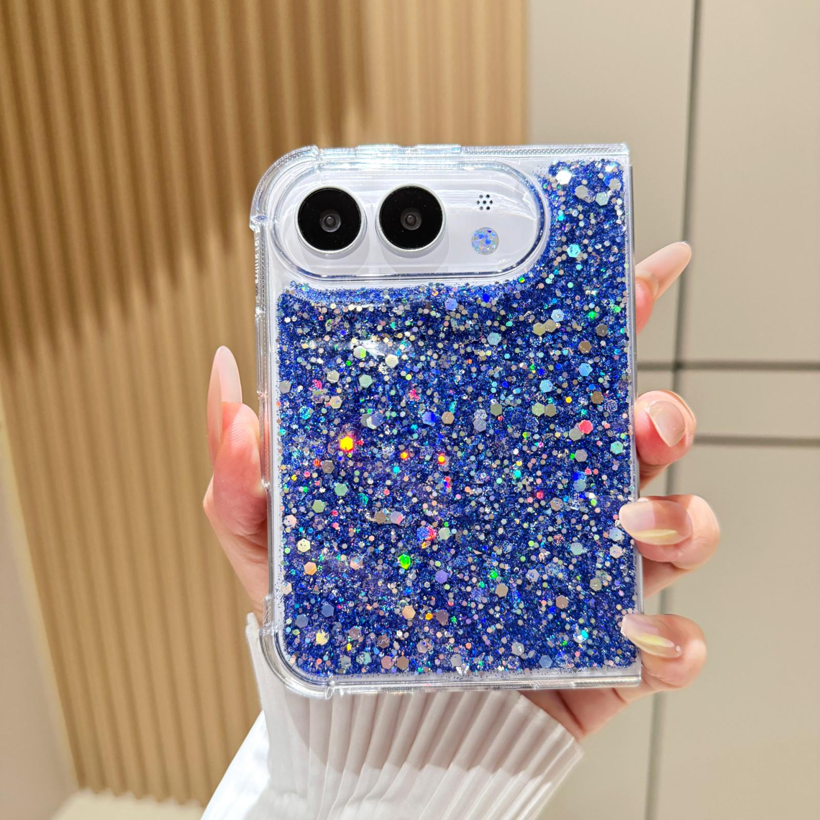 Compatible with iPhone Duo Glitter Sequins Epoxy TPU Phone Case - Blue