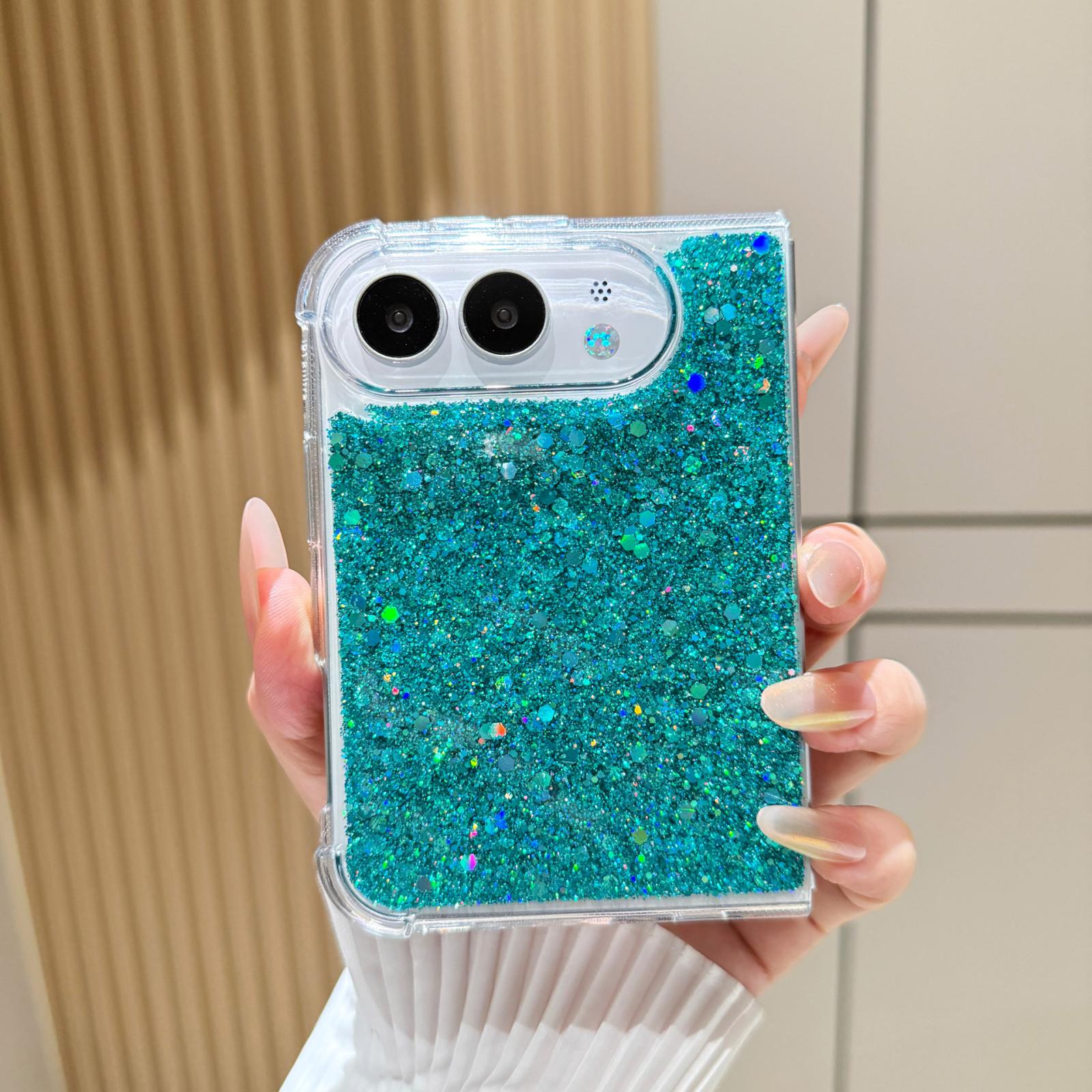 Compatible with iPhone Duo Glitter Sequins Epoxy TPU Phone Case - Green