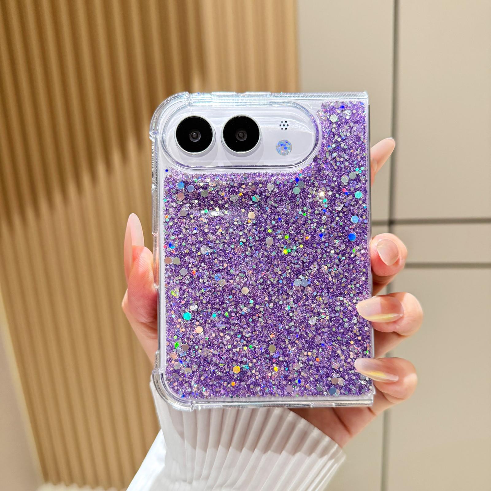Compatible with iPhone Duo Glitter Sequins Epoxy TPU Phone Case - Purple