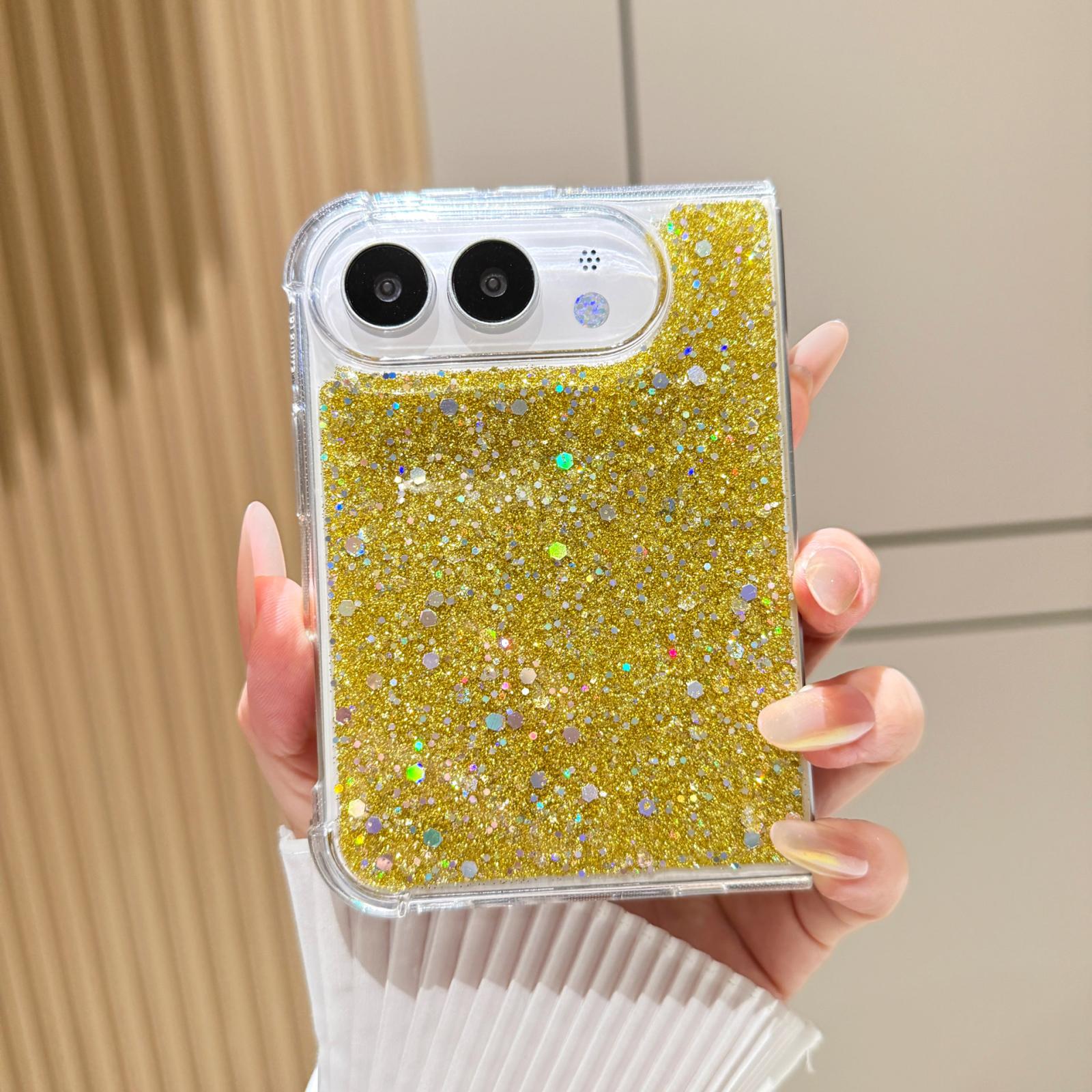 Compatible with iPhone Duo Glitter Sequins Epoxy TPU Phone Case - Gold