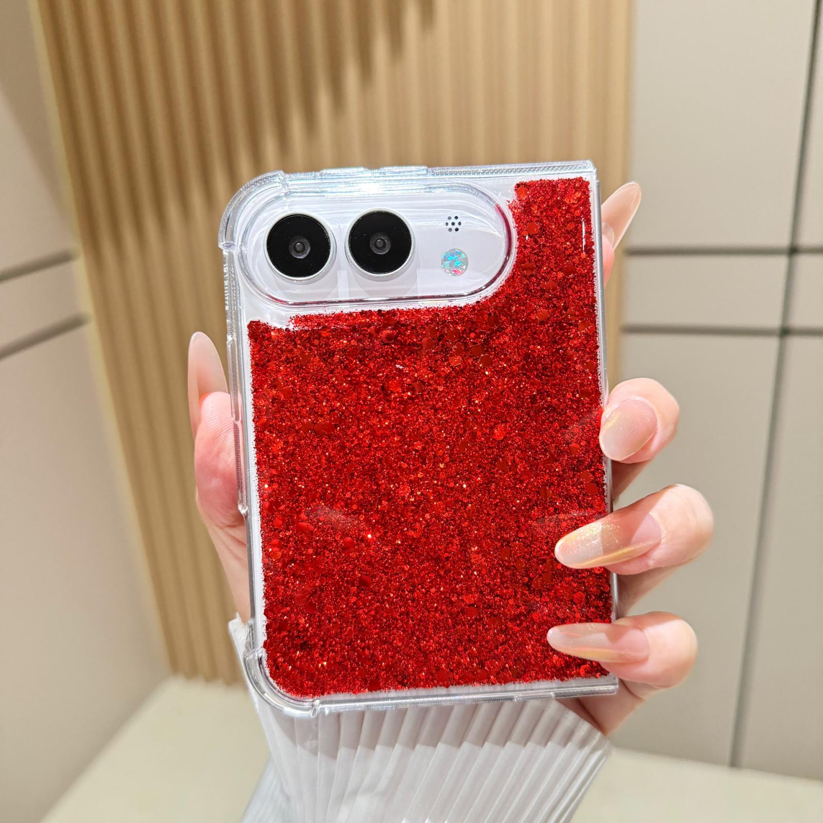 Compatible with iPhone Duo Glitter Sequins Epoxy TPU Phone Case - Red