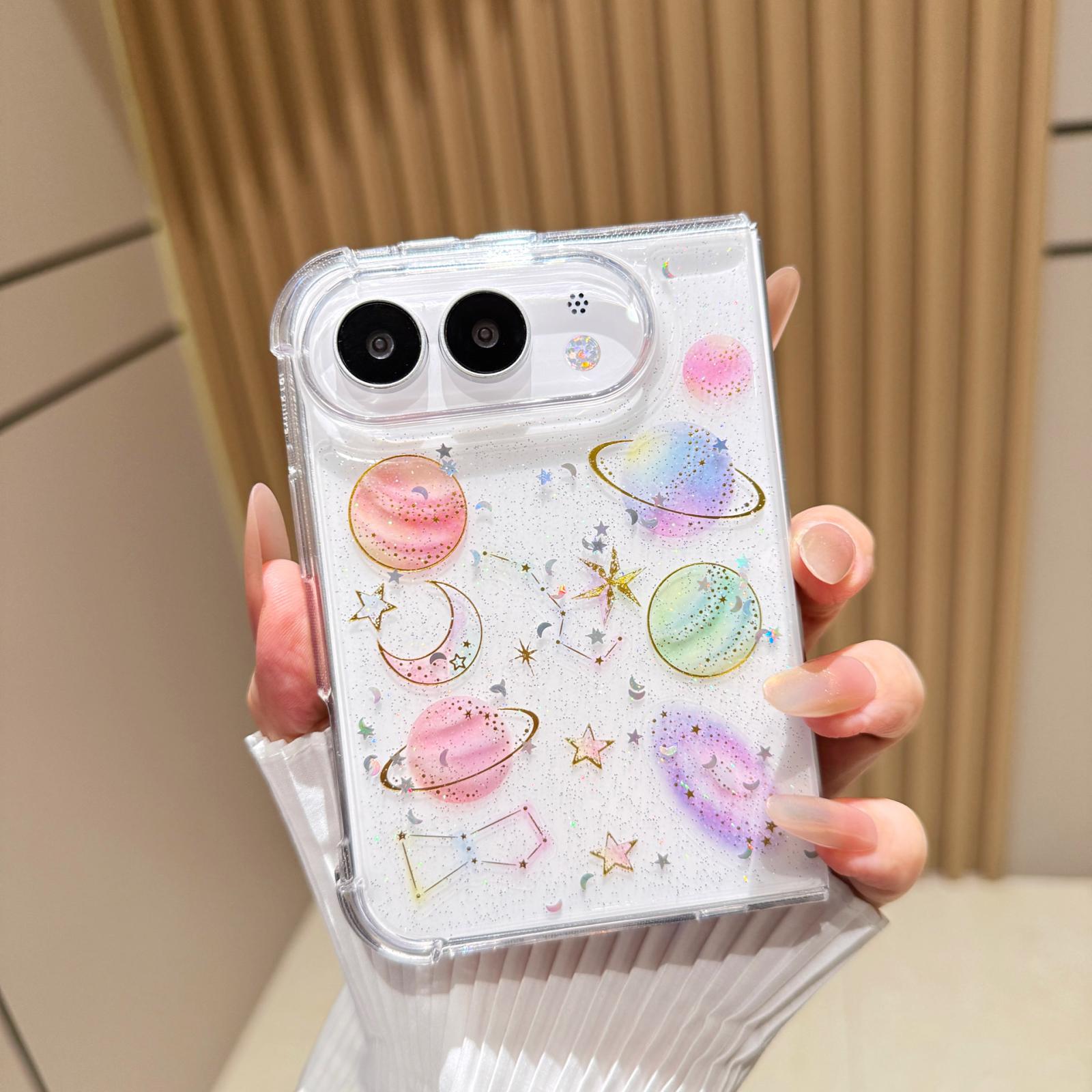 Compatible with iPhone Duo Cosmic Star Glitter Epoxy TPU Phone Case - Transparent