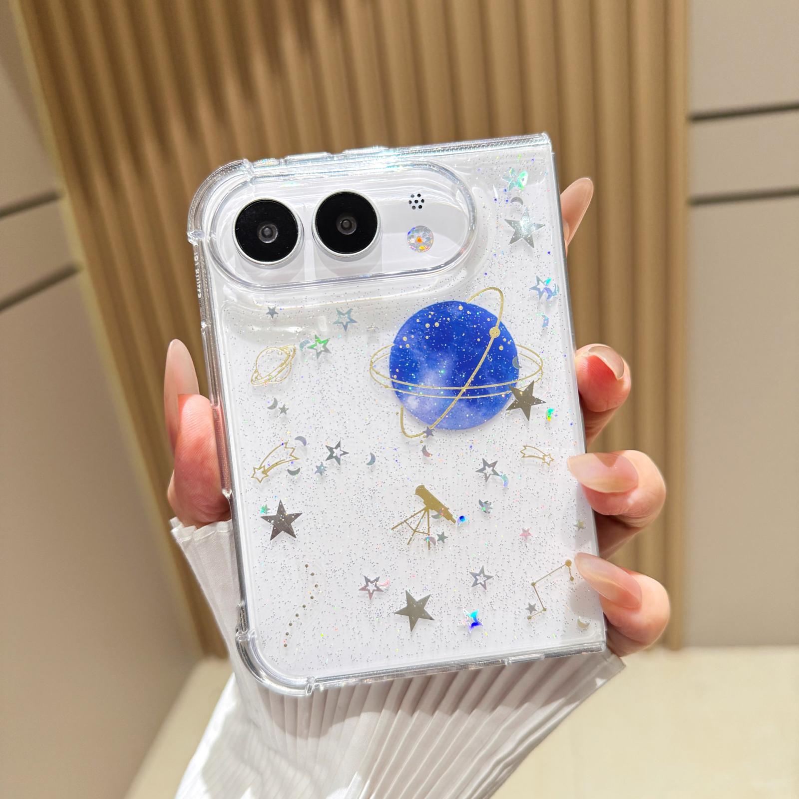 Compatible with iPhone Duo Cosmic Star Glitter Epoxy TPU Phone Case - Blue