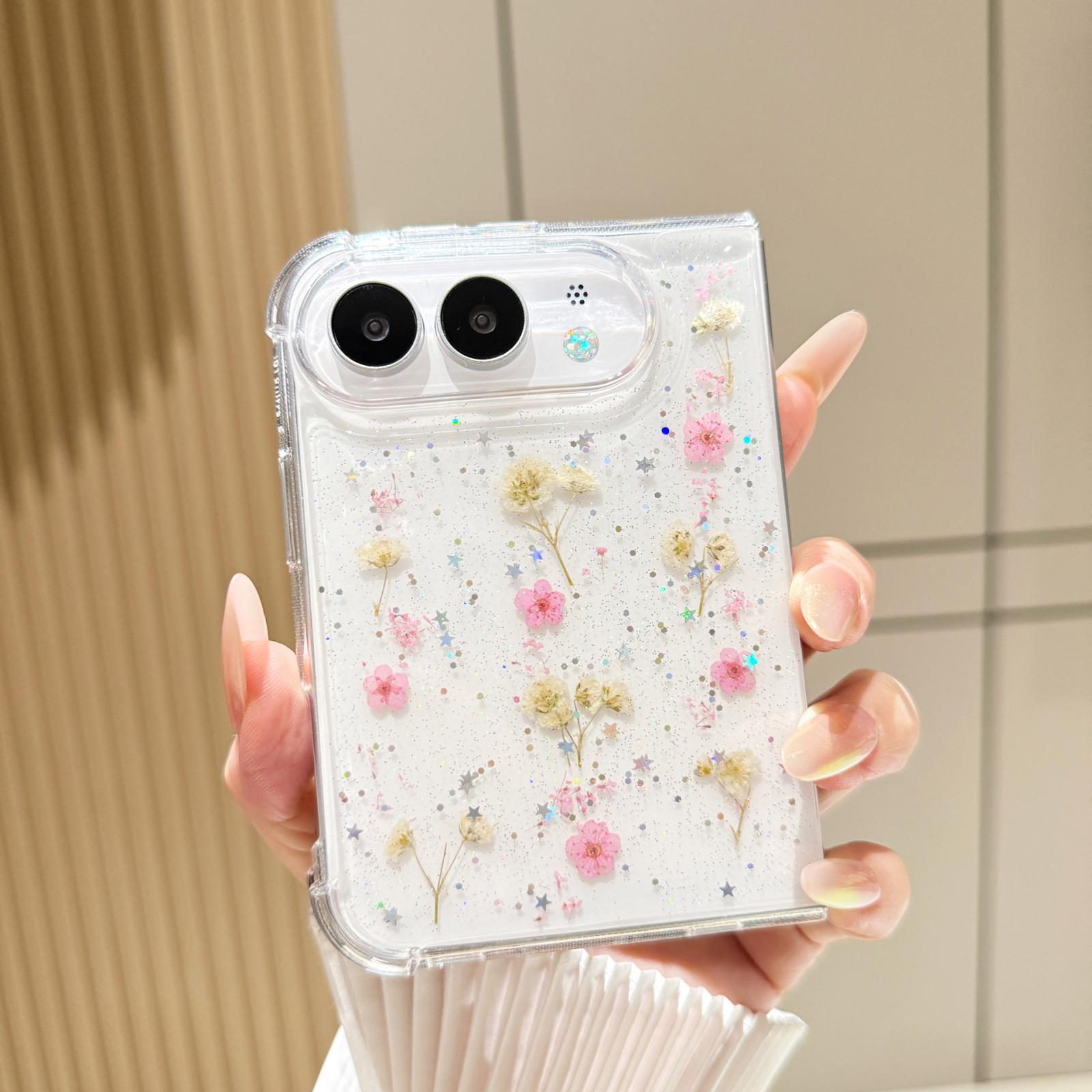 Compatible with iPhone Duo Gypsophila Flowers Pattern TPU Protective Phone Case - Pink