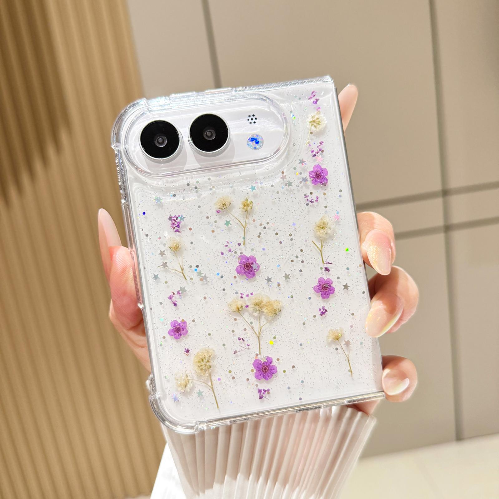 Compatible with iPhone Duo Gypsophila Flowers Pattern TPU Protective Phone Case - Purple