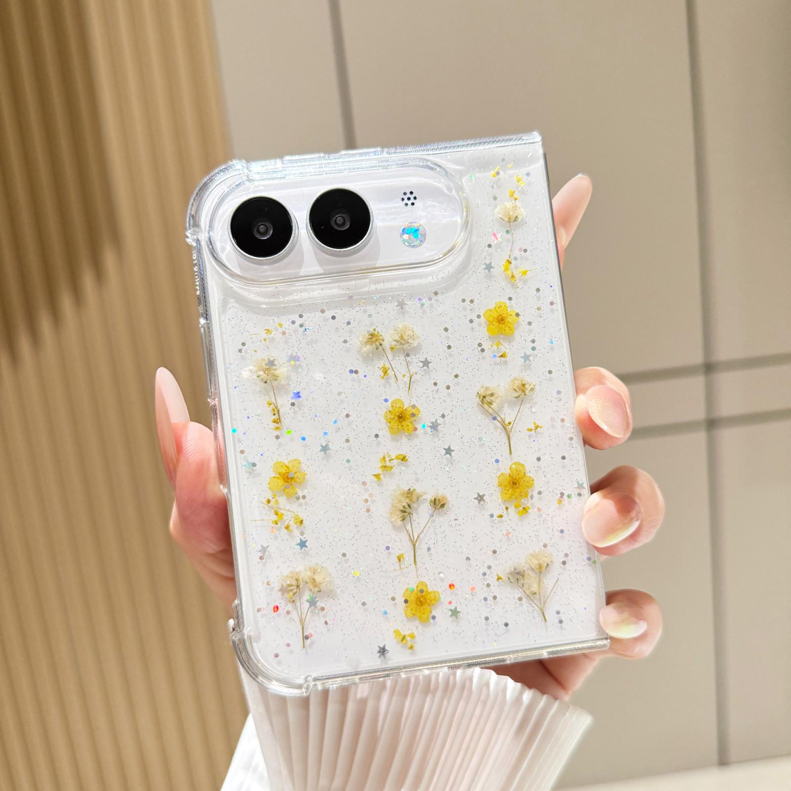 Compatible with iPhone Duo Gypsophila Flowers Pattern TPU Protective Phone Case - Yellow
