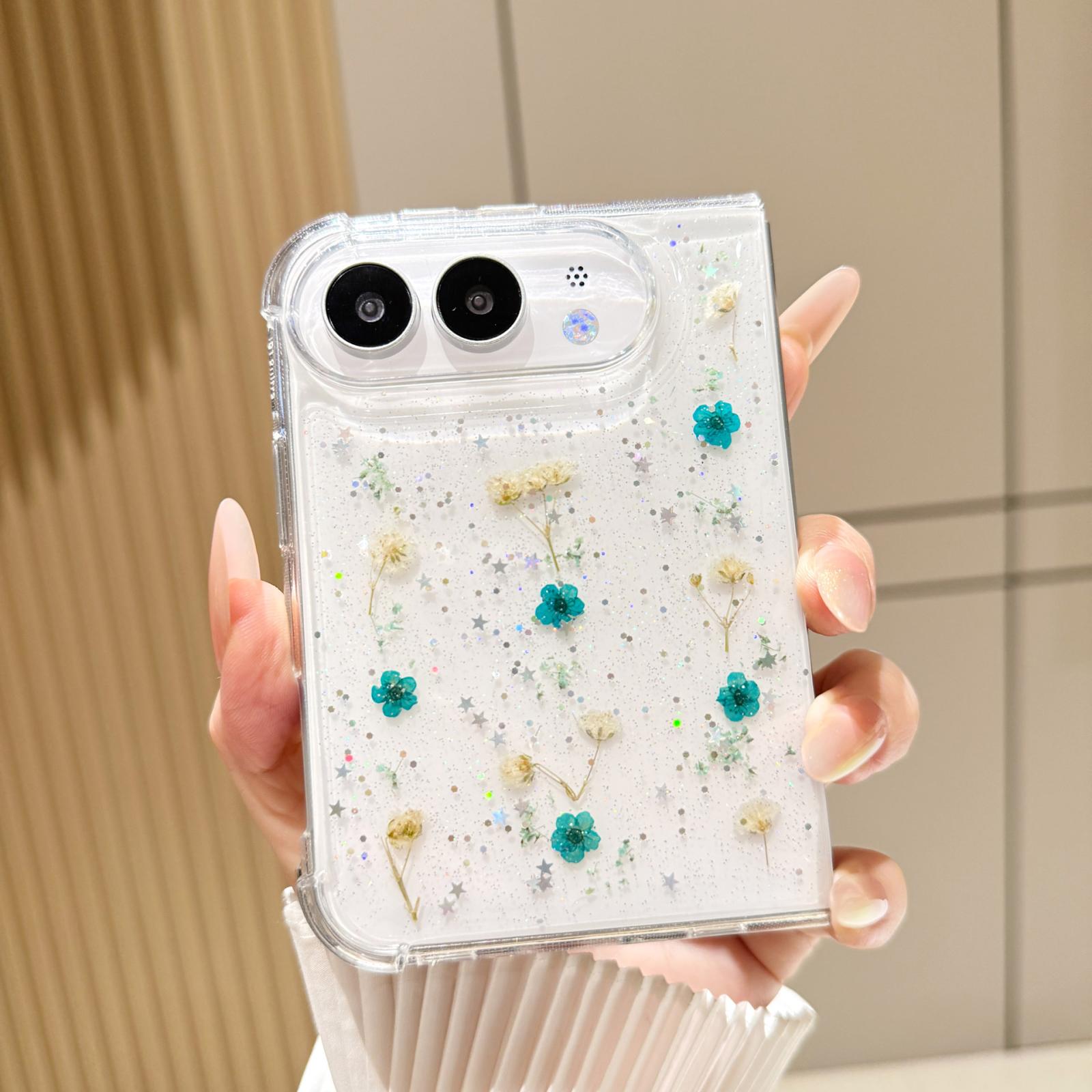 Compatible with iPhone Duo Gypsophila Flowers Pattern TPU Protective Phone Case - Green