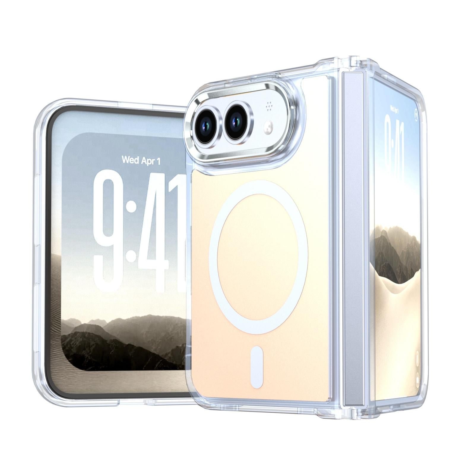 Compatible with iPhone Duo Bright Shadow Magnetic Discolor Phone Case - White