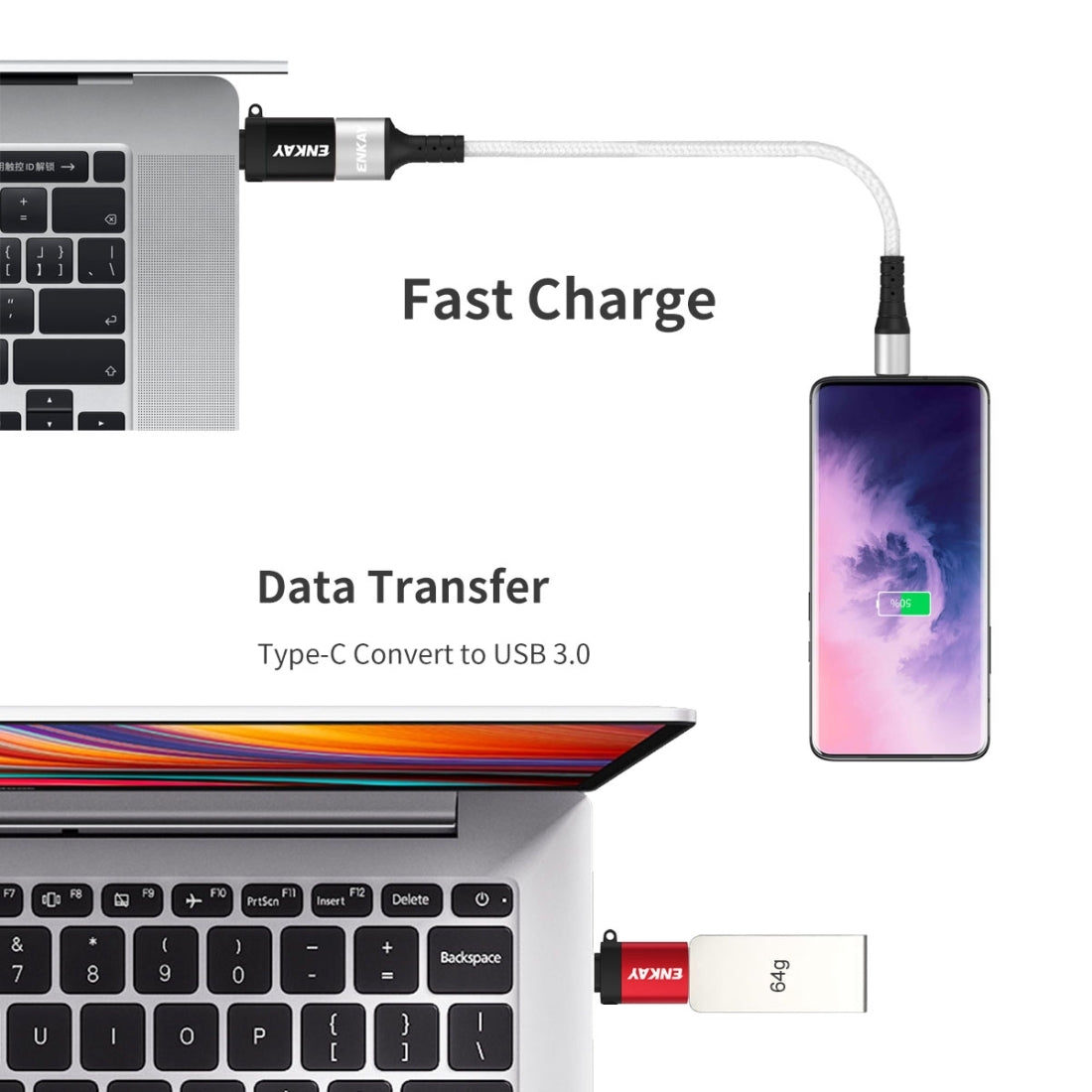 ENK-AT101 Aluminium Alloy USB-C / Type-C to USB 3.0 OTG Data Adapter Converter(Black)