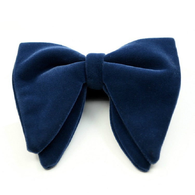 Men Velvet Double-layer Big Bow-knot Bow Tie Clothing Accessories(Blue Gray)