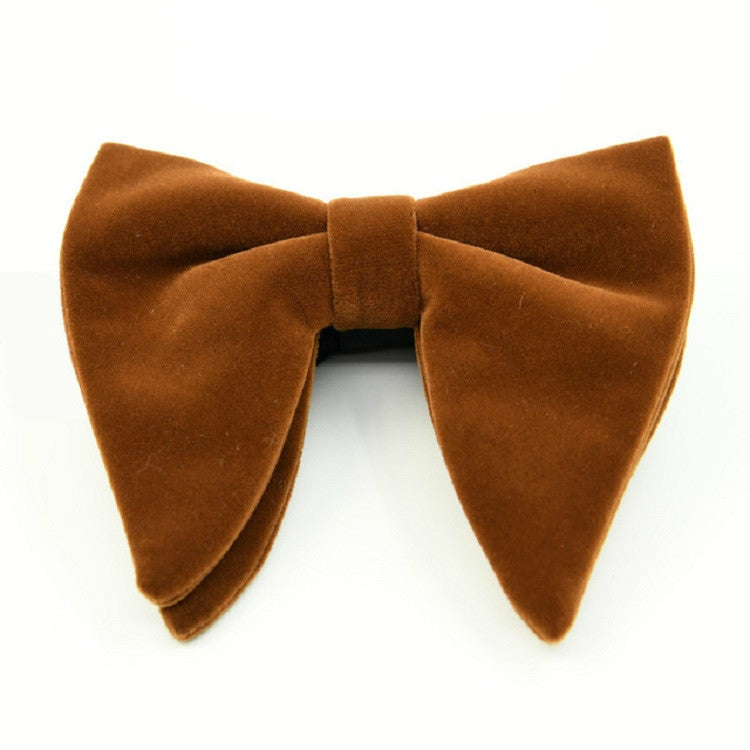 Men Velvet Double-layer Big Bow-knot Bow Tie Clothing Accessories(Yellowish Brown)