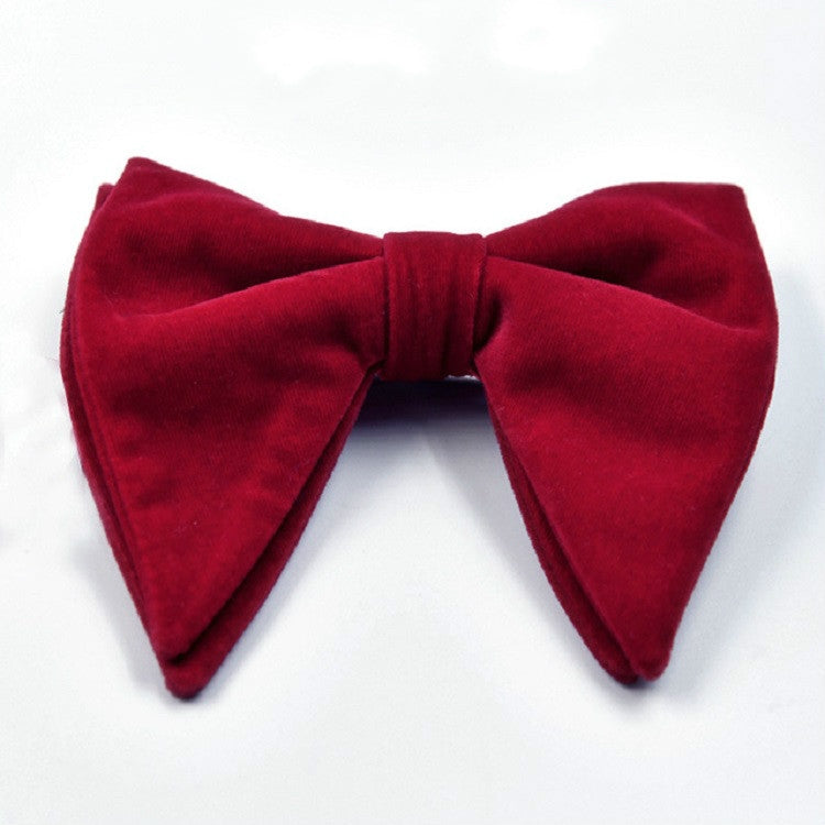 Men Velvet Double-layer Big Bow-knot Bow Tie Clothing Accessories(Dark Red)