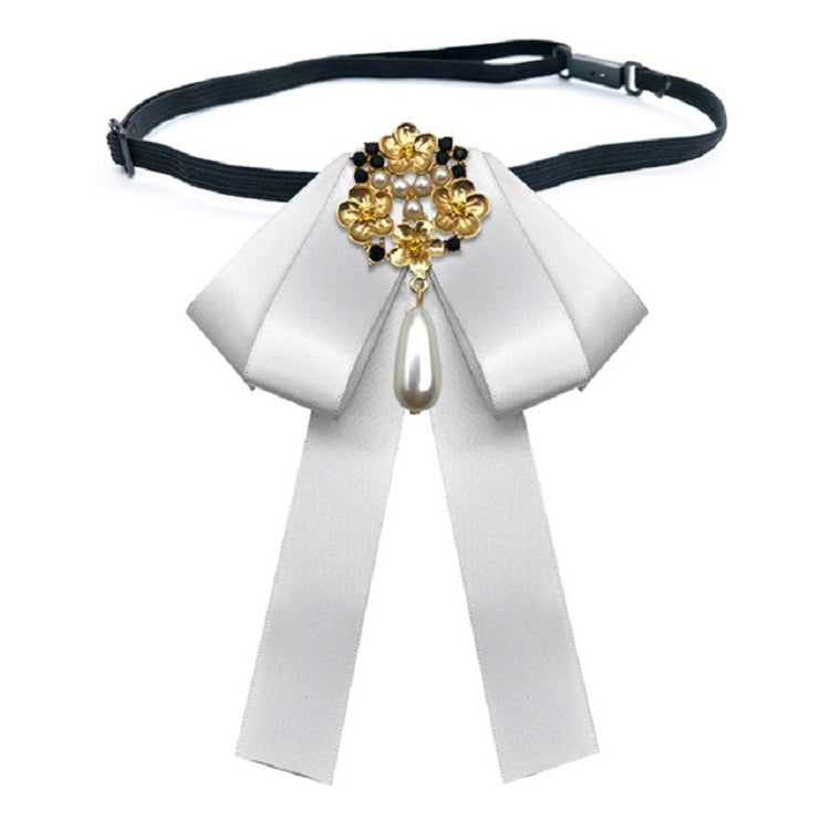 Ladies Retro Style Cloth Fabric Pearl Diamond Brooch Bow Tie Bow Clothing Accessories, Style:Tie Belts Version(Light Gray)