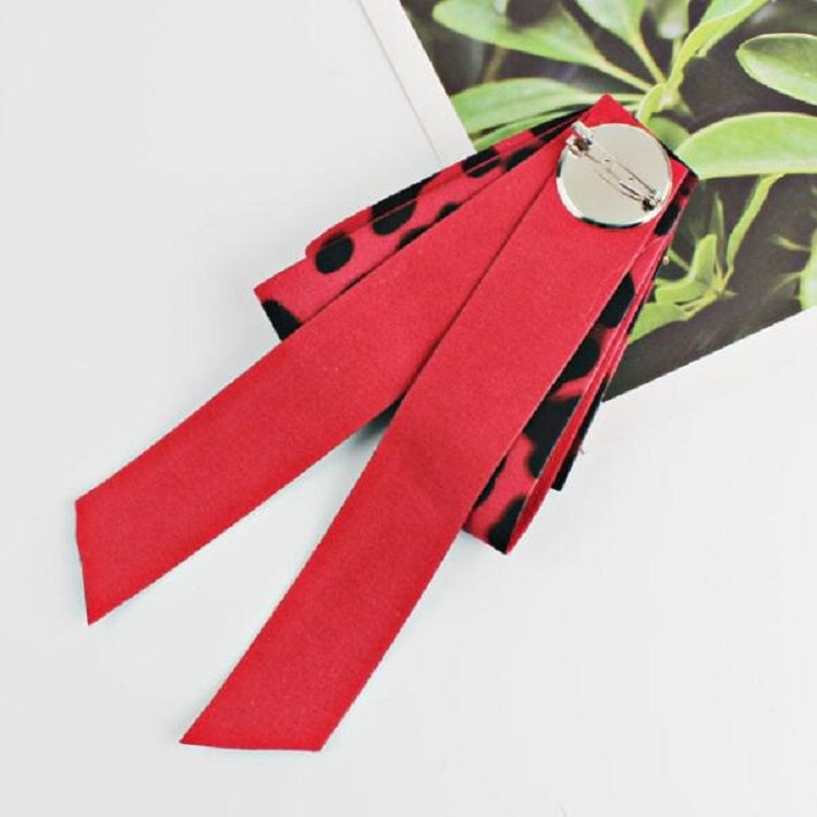 Women Leopard Bow-knot Bow Tie Large Pearl Retro Brooch(Red)