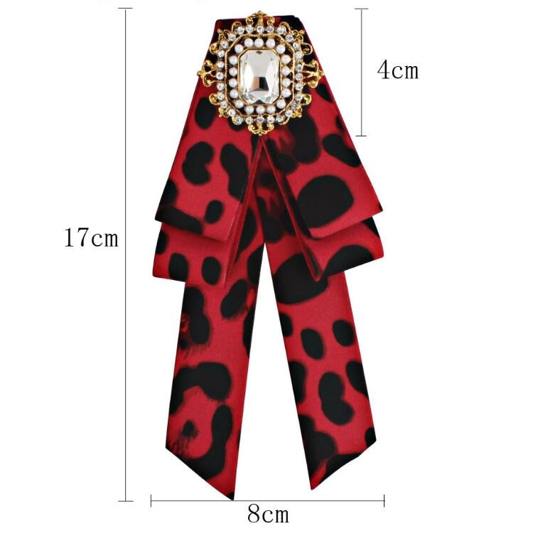 Women Leopard Bow-knot Bow Tie Large Pearl Retro Brooch(Red)