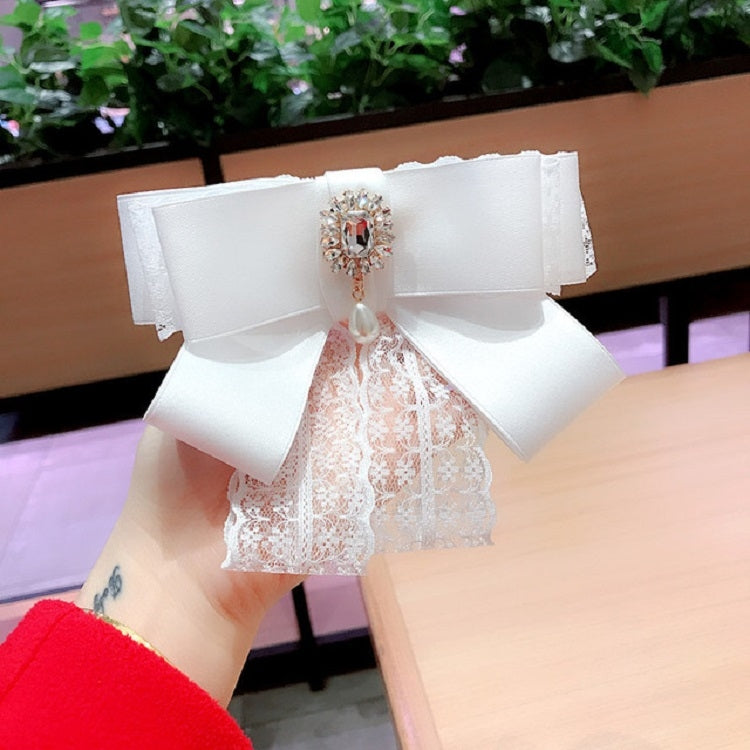 Women Lace Bow-knot Bow Tie Brooch Shirt Accessories(White)