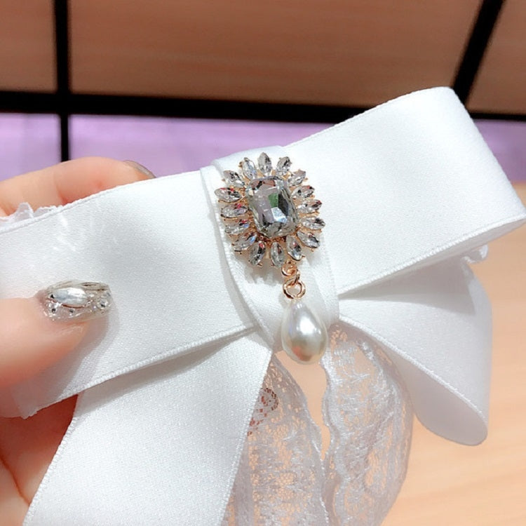 Women Lace Bow-knot Bow Tie Brooch Shirt Accessories(White)