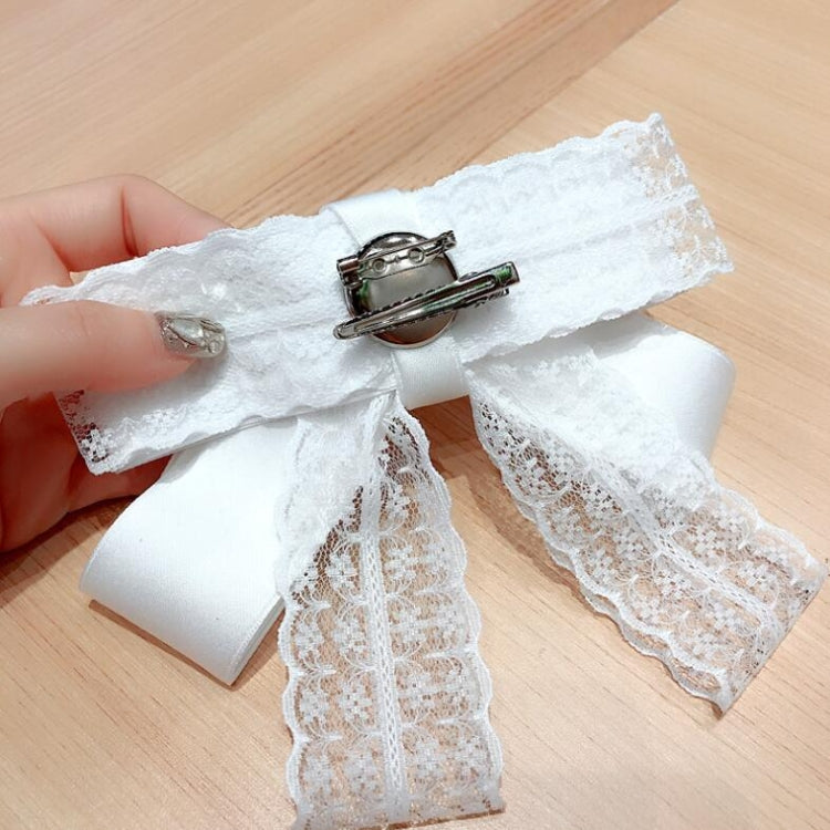Women Lace Bow-knot Bow Tie Brooch Shirt Accessories(White)