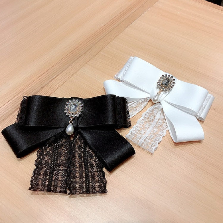 Women Lace Bow-knot Bow Tie Brooch Shirt Accessories(White)