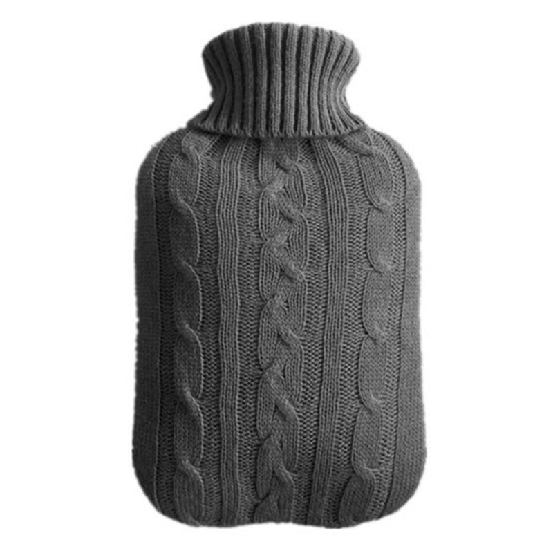 Hot Water Bottle Solid Color Knitting Cover (Without Hot Water Bottle) Water-filled Hot Water Soft Knitting Bottle Velvet Bag(Deep grey)