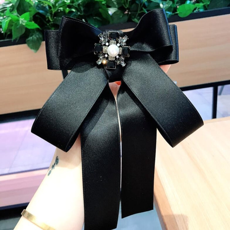 Women Square Rhinestone Bow-knot Bow Tie Brooch Clothing Accessories(Black)