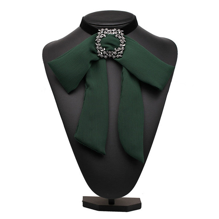 Satin Chiffon Bow Tie Women Shirt Collar Accessory(Green)