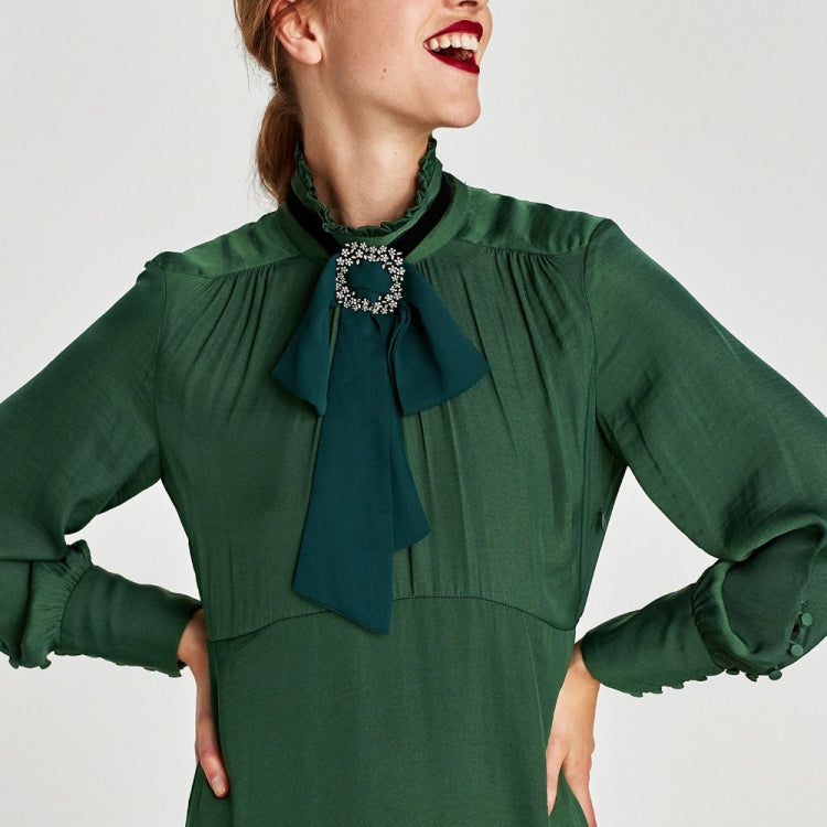 Satin Chiffon Bow Tie Women Shirt Collar Accessory(Green)