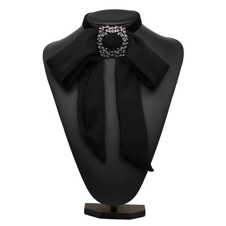 Satin Chiffon Bow Tie Women Shirt Collar Accessory(Black)