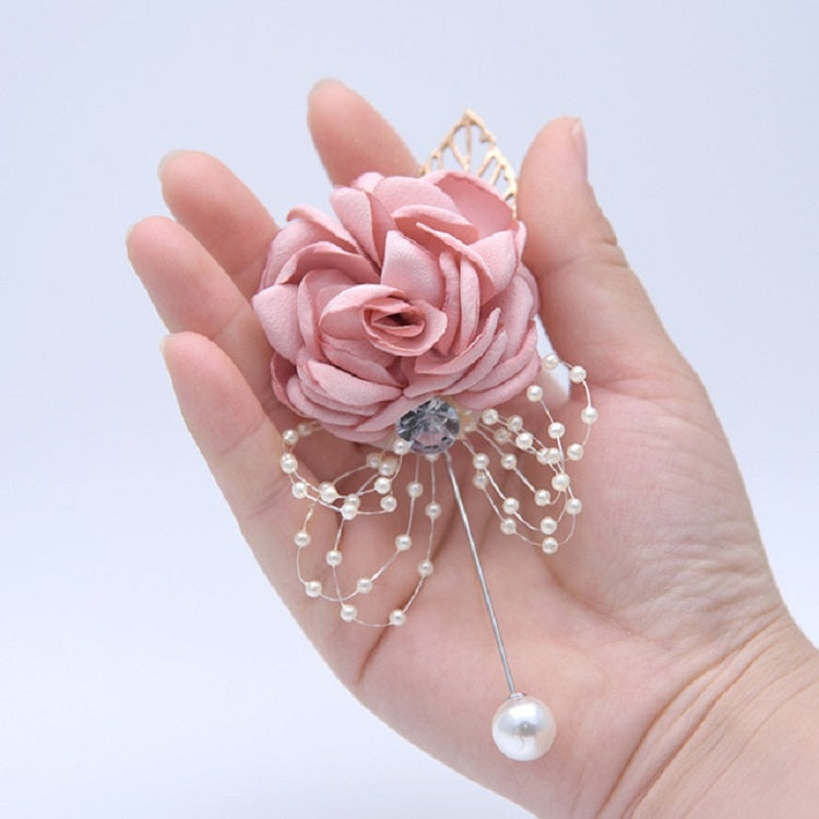 Cloth Flower Pearl Brooch Coat Accessories(Champagne Powder)