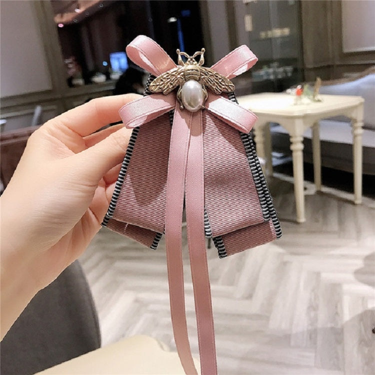 Women Bee Bow-knot Bow Tie Long Ribbon Brooch Clothing Accessory(Pink)